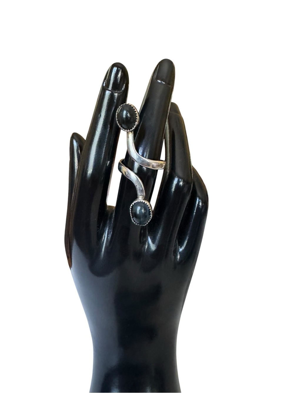 Sterling silver bypass ring with stones